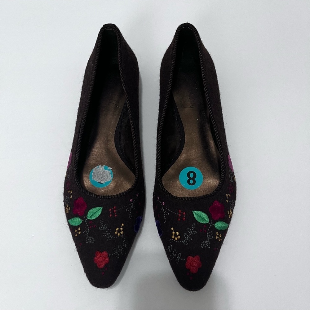 Sam & Libby Brown Embroidered Floral Felt Flats
